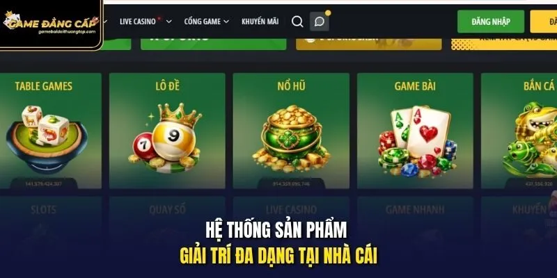 Hệ thống sản phẩm giải trí đa dạng tại nhà cái.