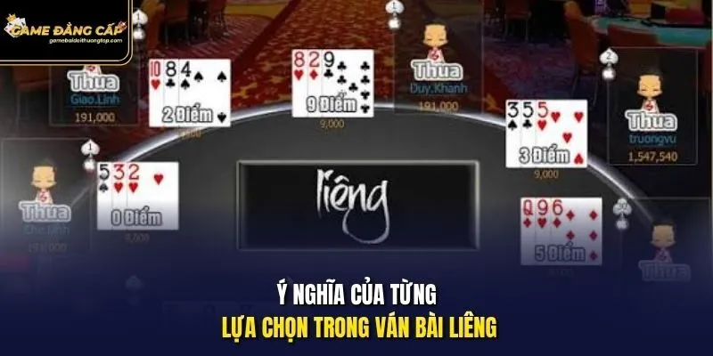Ý nghĩa của từng lựa chọn trong ván bài Liêng